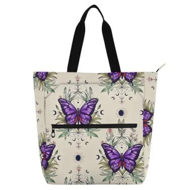 Imagem de Bolsa de ombro Oxford com asas de borboleta roxa para crianças, resistente à água, com zíper para livros de música, biblioteca, compras