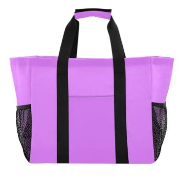 Imagem de ODAWA Heliotrope Bolsa de compras grande durável resistente à água - Bolsa de praia de lona leve com bolsos com zíper