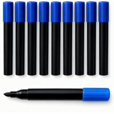 Imagem de Kit 10 Marcadores Permanentes Azul | Caneta Permanente Multiuso Escrita Forte e Secagem Rápida, Ponta Fina