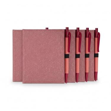 Imagem de Bloco de Anotações em Papelão Reciclado com Capa Dura, 100 Folhas Brancas, Sticky Notes e Caneta em Papel Reciclado (5, Vermelho)