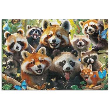 Imagem de Quebra-cabeça de urso guaxinim animais coloridos 1000 peças adultos jogo quebra-cabeça presentes arte quebra-cabeça brinquedo arte jogo arte