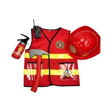 Imagem de Fantasia De Bombeiro Infantil Com Chapéu Vermelho E Colete, Cosplay De