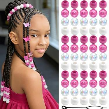 Imagem de huefeel 80 peças de contas coloridas de acrílico transparente para crianças meninas para tranças, lindos grampos de cabelo pequenos com contas de pônei, joias de cabelo para mulheres (rosa rosa)