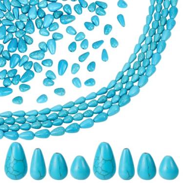 Imagem de PH PandaHall 242 peças de contas turquesa rachadas, 4 tamanhos, contas de pedra turquesa azul, espaçador, miçangas, pedras preciosas soltas para fazer joias, colar, pulseira, brinco, chaveiro