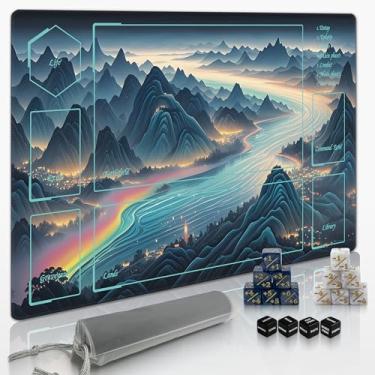 Imagem de Extalas MTG Playmat TCG Playmat -Includes Storage Bag and 16 Dice-Experience Top-Tier Quality and Edge-Locking Waterproof and Non-Slip Mat!(playmat with, Starry Sea and Fire)