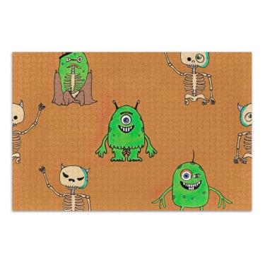 Imagem de Quebra-cabeça 1000 peças adulto engraçado exclusivo para adultos arte brinquedo pintura Halloween esqueleto monstro verde, 75 x 40 centímetros