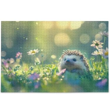 Imagem de Quebra-cabeça personalizado verde jardim ouriço fofo adulto 1000 peças quebra-cabeça divertido família divertido arte brinquedo pintura, 75 cm x 50 cm