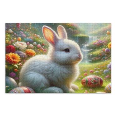Imagem de Quebra-cabeça para adultos White Bunny Spring Meadow 500 peças, decoração de arte, pintura personalizada para adultos, presentes para jogo de elefante branco, 51 x 35 cm