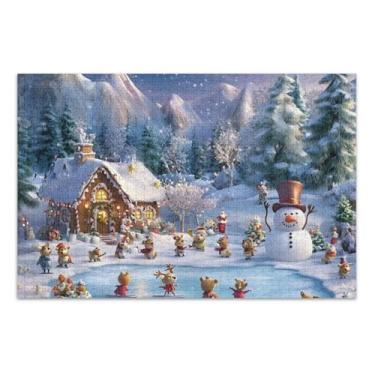 Imagem de Quebra-cabeça de 1000 peças para adultos lindos desenhos animados inverno país das maravilhas presentes para amantes de quebra-cabeça paisagem jogo de arte, 75 x 40 centímetros