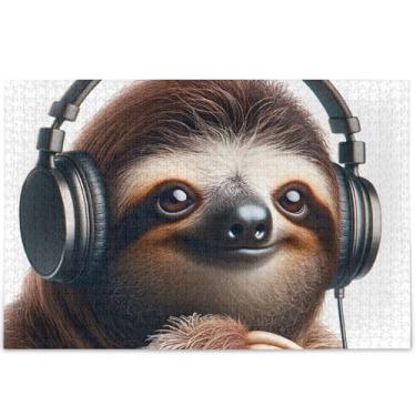 Imagem de Quebra-cabeça com 500 peças de música preguiça fofa para adultos, amigos, família, jogos, presentes, quebra-cabeças rígidos para adultos, decoração de arte animal, 52 x 37,8 cm