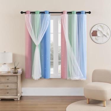 Imagem de Cortina XiDi Arcoíris Estampado de Estrellas Doble Capa Opaca