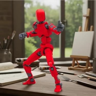 Imagem de Dummy 13 Brinquedo Robô Multiarticulado Impresso Em 3D DESMONTADO 20CM - Vermelho e Preto
