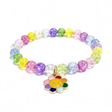 Imagem de Pulseiras de unicórnio com contas arco-íris para crianças, adolescentes, lembrancinhas de festa para meninas, One Size, Cristal, Sem Pedra Preciosa