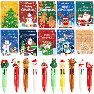 Imagem de 20 Sets Christmas Notepads with Pens Merry Christmas Mini Notebooks Colorful Xmas Ballpoint Pens Santa Snowman Pocket Notebook for Winter Xmas Party Home Staff Teacher Coworker School Office Gifts