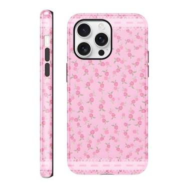 Imagem de FBHGLOA Capa de telefone para iPhone 16 Pro de 6,3 polegadas, linda flor rosa, capa protetora à prova de choque com folhas florais de peônia, híbrida, 2 camadas, capa protetora de silicone durável à