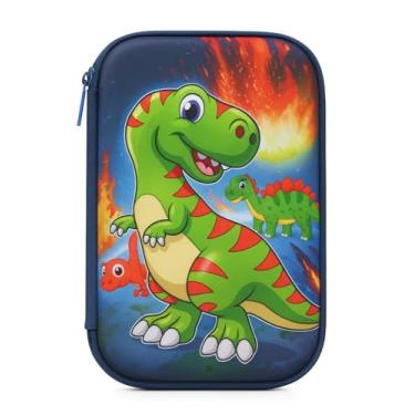 Imagem de Estojo Infantil 3D em EVA Unissex com 3 Compartimentos – Estojo Escolar Grande para Lápis, Canetas e Acessórios | Porta-Canetas Fofo Resistente, Volta às Aulas (Dino Verde Cartoon)