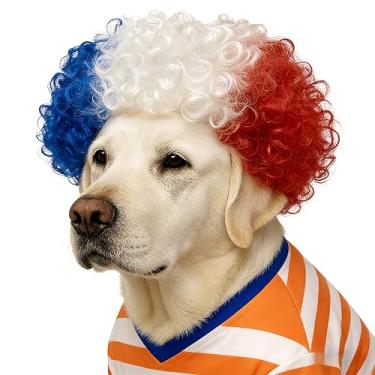 Imagem de Peruca de animal de estimação para fãs de futebol da Copa do Mundo, cabeça com bandeira nacional Crazy Cheer, acessórios ajustáveis para fantasia de cão/gato, para jogos de futebol, olímpicos