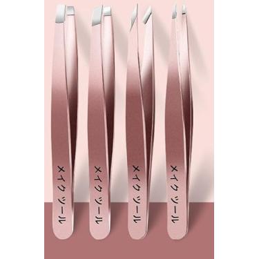 Imagem de 4 pinças para sobrancelhas e sobrancelhas pontiagudas, conjunto de pinças para sobrancelhas, pelos faciais, cabelos encravados, lascas, removedor de cravos e carrapatos, ouro rosa