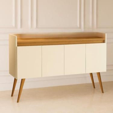 Imagem de Casa dos Móveis Aparador Buffet Cantinho do Café - 4 Portas, Design Retrô com Pés Palito, Diversas Cores, Ideal para Sala e Cozinha Brasileira (Madeirado/Off White)