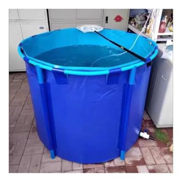 Imagem de Tanque de água de lona redonda para aquário e lagoa - Tanque de retenção de moldura de revestimento de PVC para Koi, Peixes Dourados e Tartarugas (2 x 0,8 m) - Durável, Portátil, Ideal para Piscinas