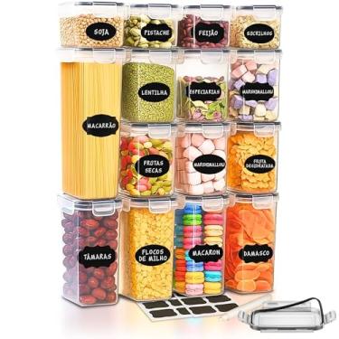 Imagem de Kit 15 Potes Herméticos Porta Mantimentos para Cozinha e Despensa, Tampa com Vedação, BPA Free, Organizadores Empilháveis para Grãos, Cereais, Farinha e Massas KOALAECOM®