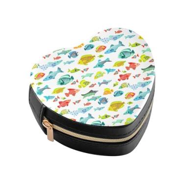Imagem de Burbuja Mini caixa de joias em forma de coração de peixes coloridos para mulheres e meninas, estojo portátil organizador de armazenamento para brincos, anéis, colares e pulseiras
