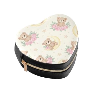 Imagem de Burbuja Caixa de joias em forma de coração de urso mini estojo de joias de viagem para mulheres e meninas, estojo portátil organizador de armazenamento para brincos, anéis, colares e pulseiras