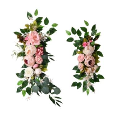 Imagem de predolo 2x Guirlanda Floral de Seda para Decoração de Arco de Flores Artificiais para Casamento, Porta de Entrada, Cerimônia, Casa e Estilo Fazenda, Rosa E Branco