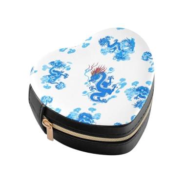 Imagem de Burbuja Blue Dragons Caixa de joias em forma de coração, mini estojo de viagem para mulheres e meninas, organizador portátil de armazenamento para brincos, anéis, colares e pulseiras