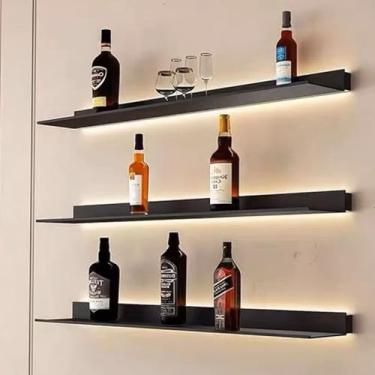 Imagem de Prateleiras de parede para livros, prateleiras flutuantes montadas na parede, prateleira de metal com luz LED, prateleiras de parede iluminadas, suporte de exibição, para quarto, sala de estar, 1