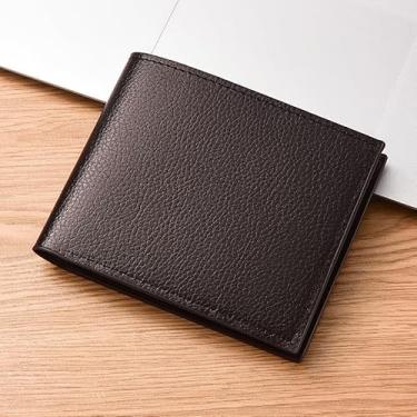 Imagem de Carteira masculina curta dobrável com acabamento texturizado - PU fino, 4 compartimentos para cartão e 2 compartimentos para notas, 50 g, 11,6 x 9,5 cm (preto, marrom claro, marrom escuro), Marrom