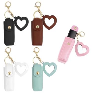 Imagem de Gabrella Porta-batom com 5 peças, porta-batom de couro PU, estojo para batom, organizador de batom, protetor labial, porta-chaves, bolsa de batom portátil para mulheres