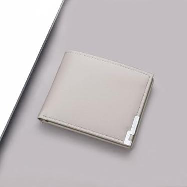 Imagem de Carteira masculina fina texturizada dupla - porta-cartões compacto de poliuretano com 5 compartimentos e janela para identidade, estilo horizontal ou vertical, preto, marrom, cinza, branco, 622 Cinza