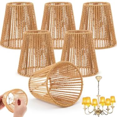Imagem de Riakrum Conjunto de 6 peças de abajures de candelabro pequeno para pingente de parede, luzes de teto, lâmpadas de vela, encaixe de encaixe (rattan)