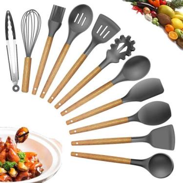 Imagem de onjunto de utensílios de cozinha, kit de silicone com espátula e cabo 