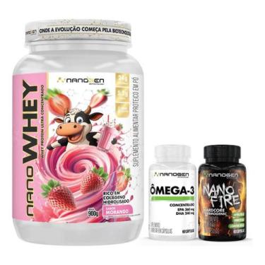 Imagem de Kit Whey Protein 900g Ômega 3 Nano Fire Thermogênico - Nanogen Biotecn
