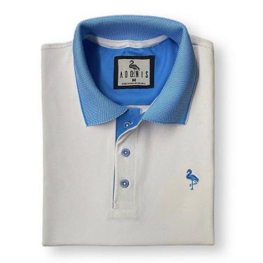 Imagem de Camisa Polo Branca Azul-Masculino