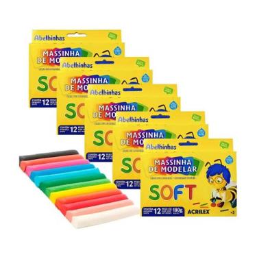 Imagem de Kit 05 Massa de Modelar 12 Cores Soft Acrilex 180g Infantil Escolar Ma