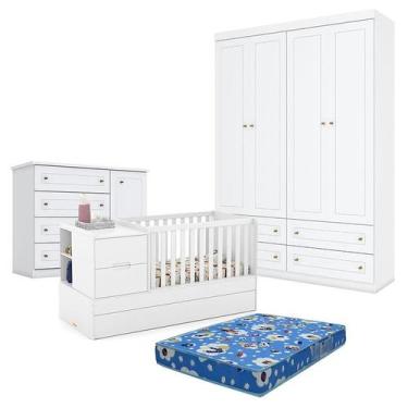 Imagem de Quarto de Bebê Americano 4 Portas com Berço Americano Multifuncional F