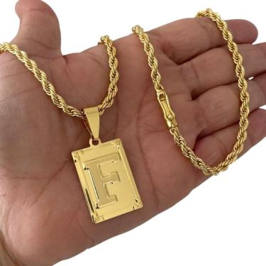 Imagem de Cordão 5Mm Baiano + Pingente Letra - Banhado A Ouro