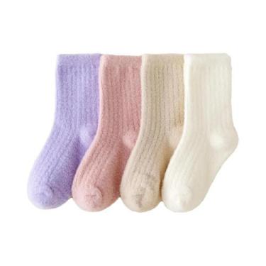 Imagem de Meias Infantis Forradas De Lã Grossa Para Meninos E Meninas, 4 Pares D
