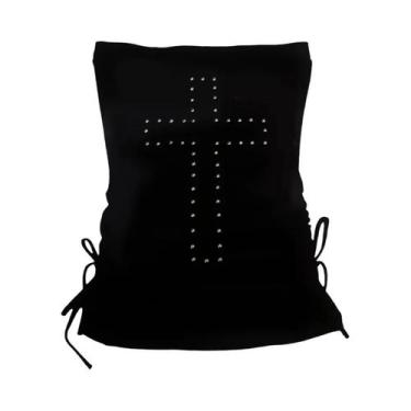 Imagem de Top Cropped Vintage Y2K Feminino Com Strass, Blusa Estética De Verão H