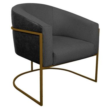 Imagem de Poltrona Base De Ferro Dourado Preto E Linho Cinza Escuro