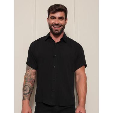 Imagem de Camisa Social Masculina Manga Curta Slim - Mitchelgutto, Preto, G