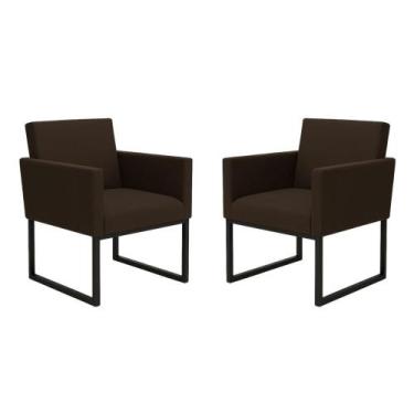 Imagem de Kit 2 Poltronas Reforçada Para Recepção Base Metálica Preto - Móveis M