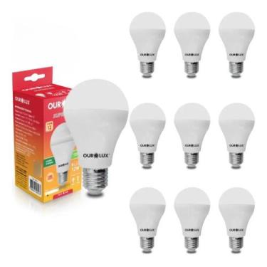 Imagem de Kit 10 Lâmpadas LED Bulbo 12W 3000K Ourolux Branco-Quente Bi, Bivolt