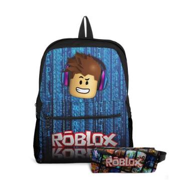 Imagem de Kit Mochila com bolso e Estojo Escolar Infantil Jogos Roblox Menino e 
