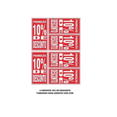 Imagem de Kit 6 Adesivos Promoção Desconto 10% A 60% Vitrine 14x6,5cm Modelo:10%