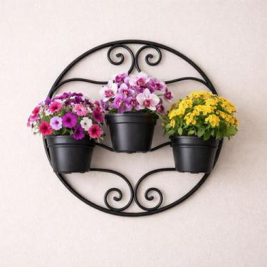 Imagem de Suporte de Vaso de Parede Ferro Maciço Artesanal com 3 Vasos P10  Flor