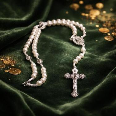 Imagem de colar TERÇO pescoço PÉROLA NOSSA SENHORA APARECIDA CATOLICO - ASA